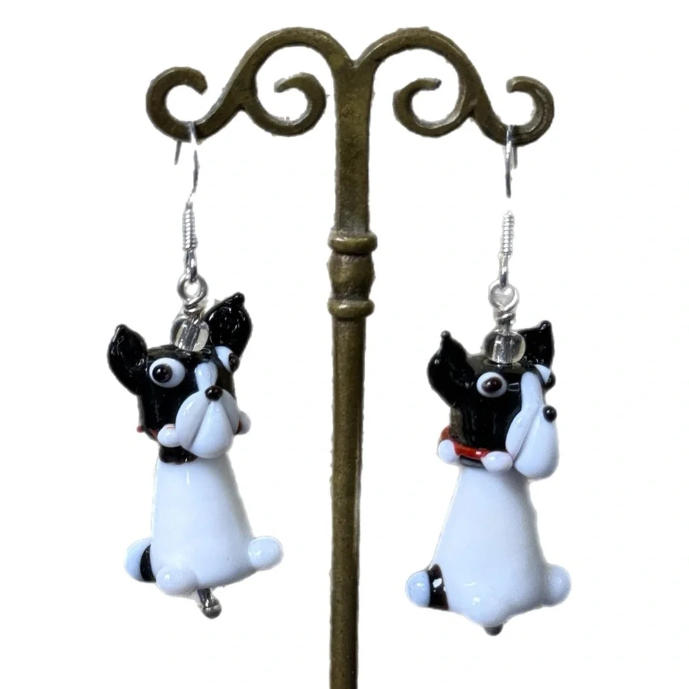 Charming Glass Bulldog Jewelry‎ Set - Earrings and Necklace - Picture 3 of 6
